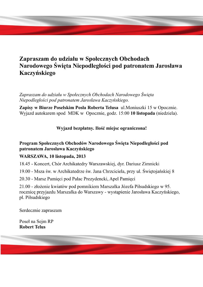 Społeczne Obchody Narodowego Święta Niepodległości pod patronatem Jarosława Kaczyńskiego