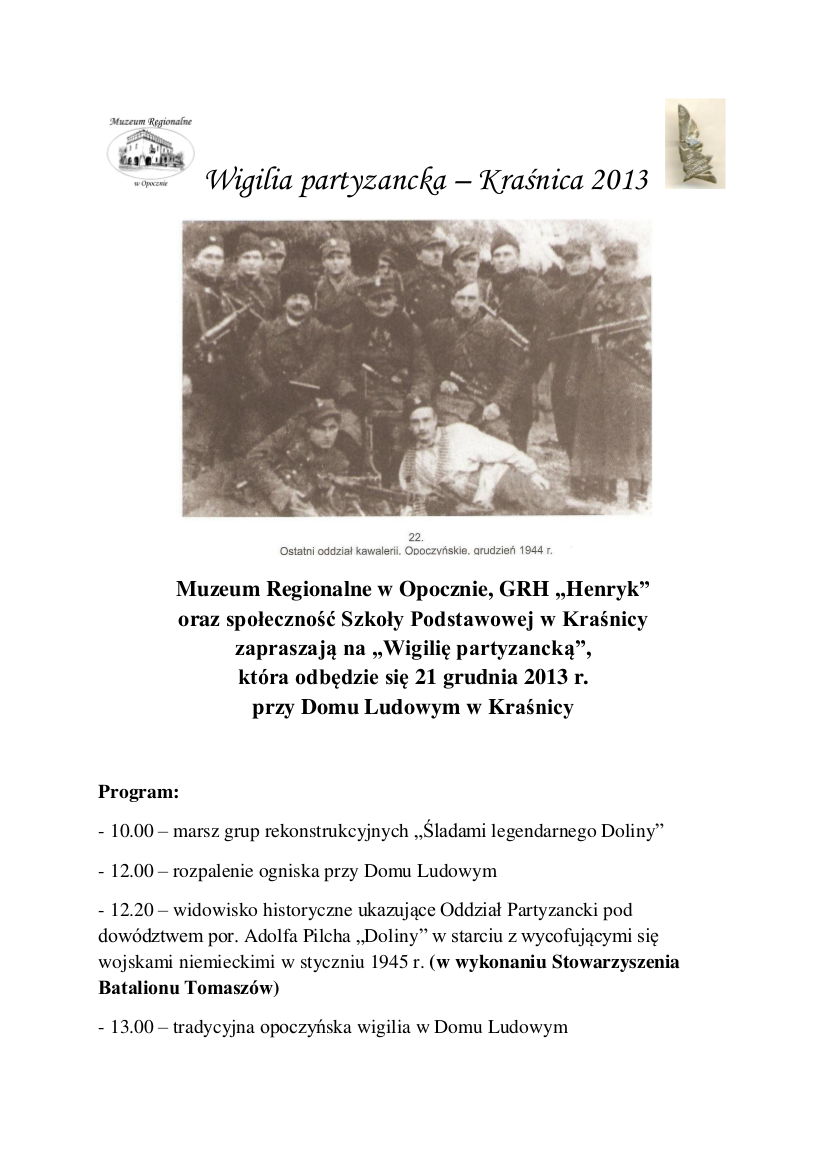 Wigilia partyzancka – Kraśnica 2013