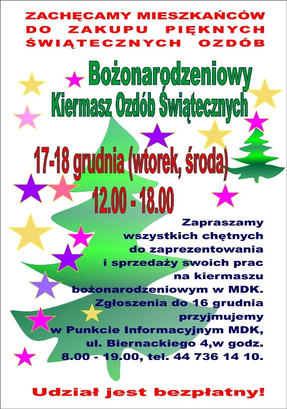 Bożonarodzeniowy Kiermasz Ozdób Świątecznych w MDK