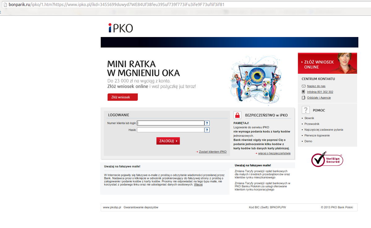 Fałszywa strona banku