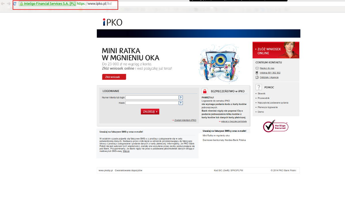 Prawidłowa strona banku PKO BP