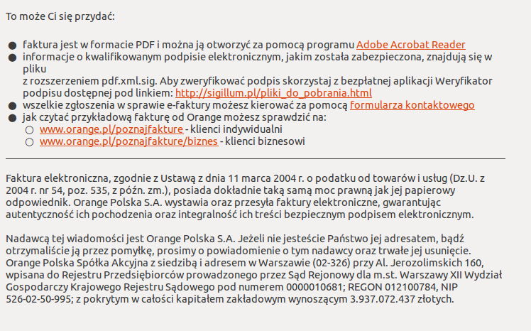 Fałszywa wiadomość orange