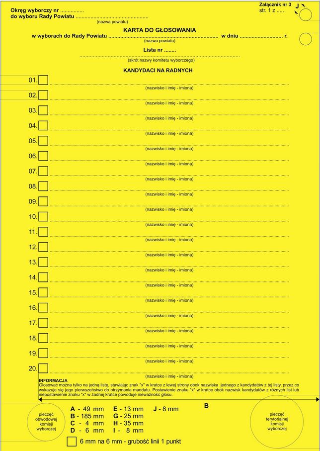 Wzór karty do głosowania w wyborach do Rady Powiatu